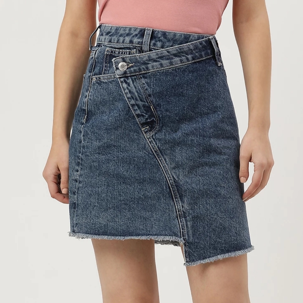 Pure Cotton Plain Regular Fit Denim Skirt - Picture 1 of 4